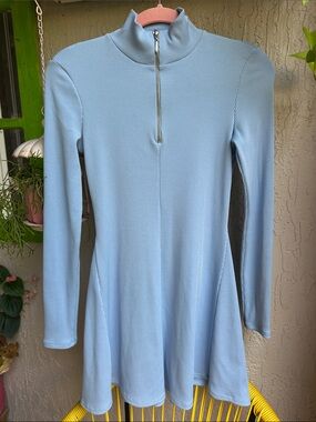 Zara Light Blue Long Sleeve Mini Dress with Zip